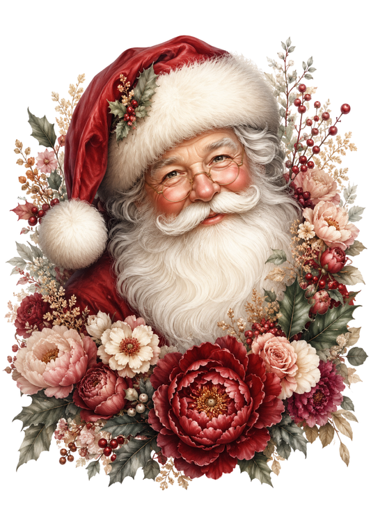 Sticker Sheet / Greeting Card – Santa Clause in Floral Wreath Portrait Full Cat. No. 9471
