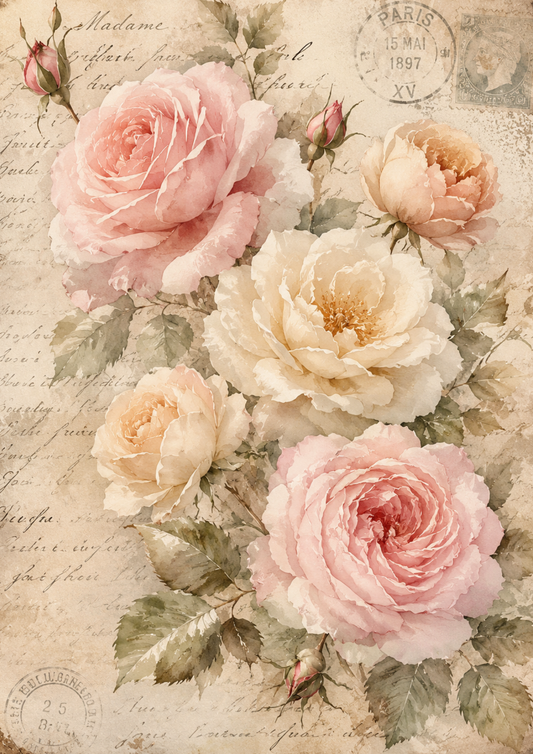 Sticker Sheet / Greeting Card – Pastel Pink Roses Full Cat. No. 9476