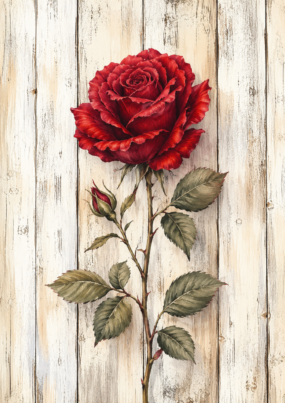 Sticker Sheet / Greeting Card – Vintage Red Rose on Wooden Board Full Cat. No. 9482
