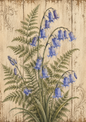 Sticker Sheet / Greeting Card – Blue Forest Bells & Fern on Wooden Board Full Cat. No. 9486