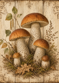 Sticker Sheet / Greeting Card – Bolete Mushrooms on Wooden Board Full Cat. No. 9489