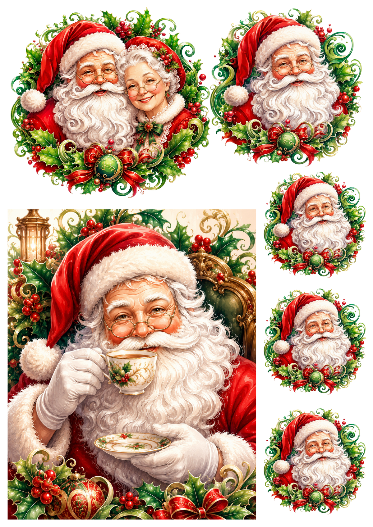 Sticker Sheet / Greeting Card – Santa Clause Scene Collage Cat. No. 9496
