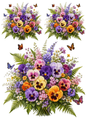 Sticker Sheet / Greeting Card – Pansies, Fern & Butterflies Collage Cat. No. 9511