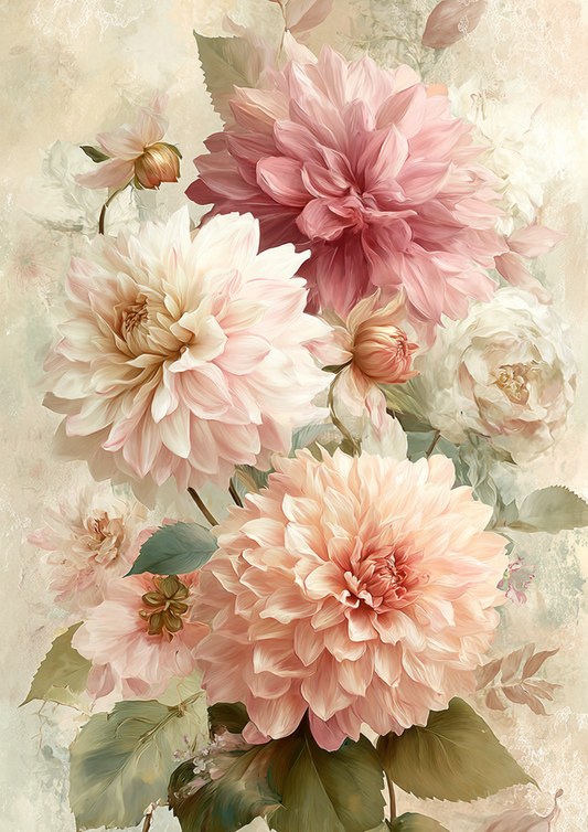 Sticker Sheet / Greeting Card – Soft Pastel Dahlias Full Cat. No. 9516