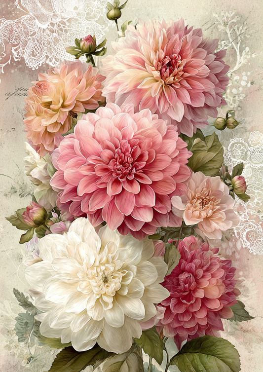Sticker Sheet / Greeting Card – Soft Pastel Dahlias Full Cat. No. 9517