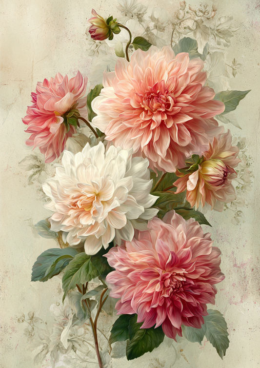 Sticker Sheet / Greeting Card – Soft Pastel Dahlias Full Cat. No. 9518
