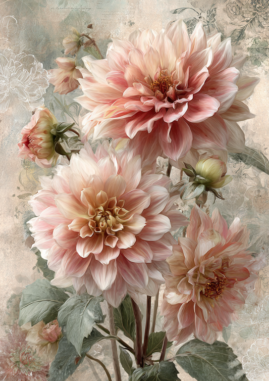 Sticker Sheet / Greeting Card – Soft Pastel Dahlias Full Cat. No. 9519