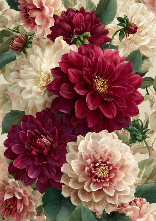 Sticker Sheet / Greeting Card – Burgundy Dahlias Full Cat. No. 9520