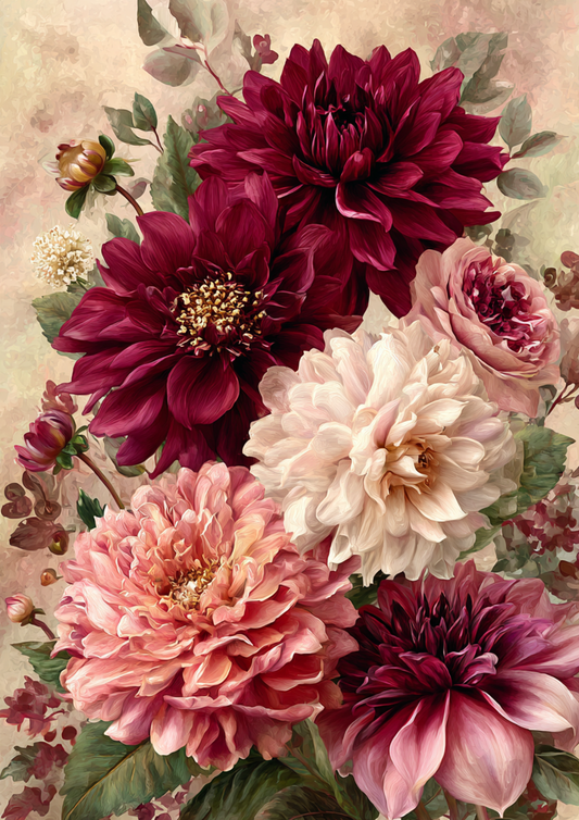 Sticker Sheet / Greeting Card – Deep Burgundy Dahlias Full Cat. No. 9521
