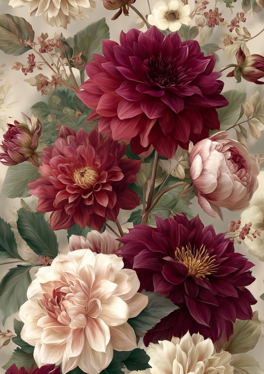 Sticker Sheet / Greeting Card – Deep Burgundy Dahlias Full Cat. No. 9522