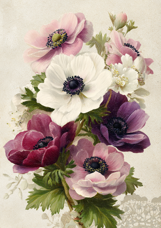 Sticker Sheet / Greeting Card – Pastel Anemones Full Cat. No. 9523