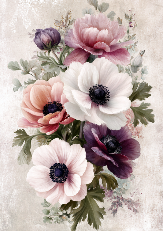 Sticker Sheet / Greeting Card – Pastel Anemones Full Cat. No. 9524