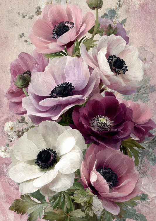 Sticker Sheet / Greeting Card – Pastel Anemones Full Cat. No. 9525