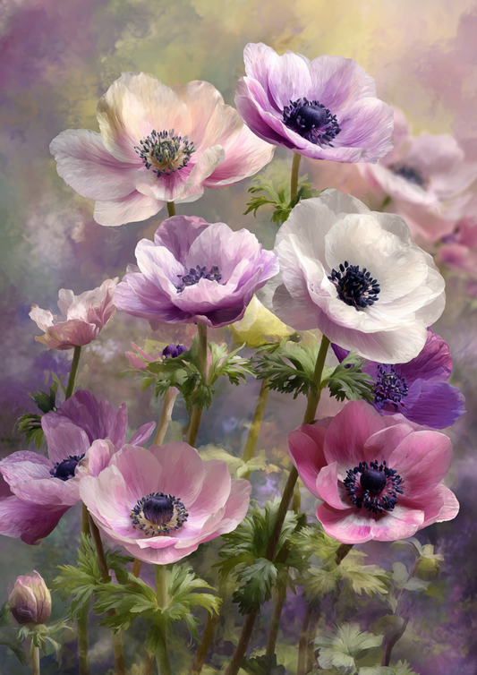 Sticker Sheet / Greeting Card – Pastel Anemones Background Full Cat. No. 9526