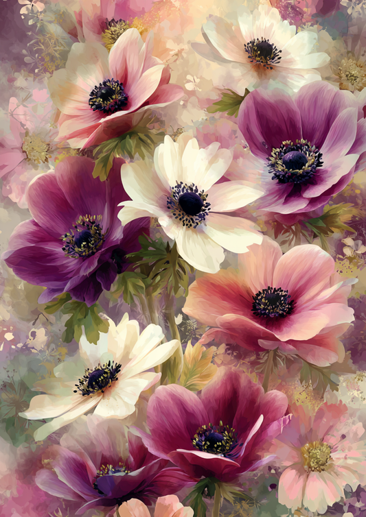 Sticker Sheet / Greeting Card – Pastel Anemones Background Full Cat. No. 9527