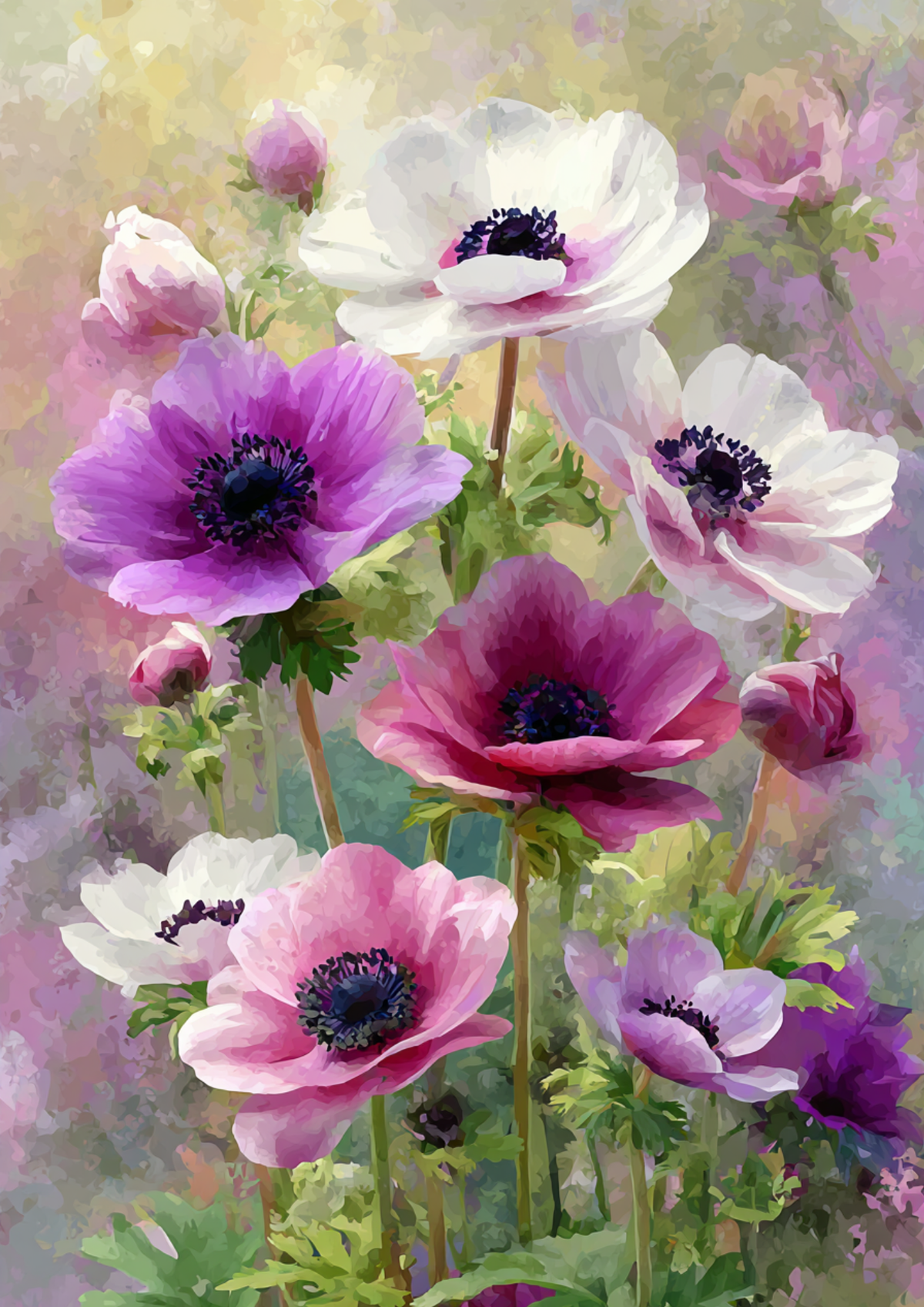 Sticker Sheet / Greeting Card – Pastel Anemones Background Full Cat. No. 9528