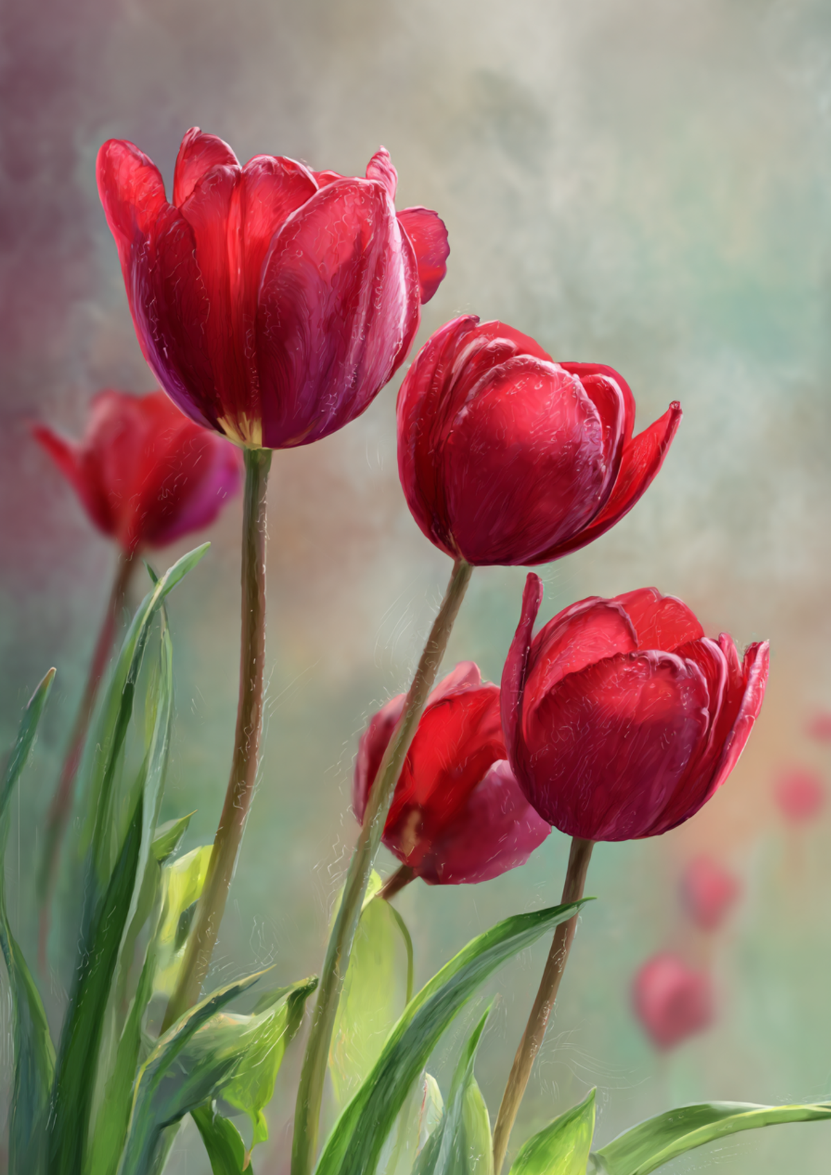 Sticker Sheet / Greeting Card – Spring Red Tulips Full Cat. No. 9536