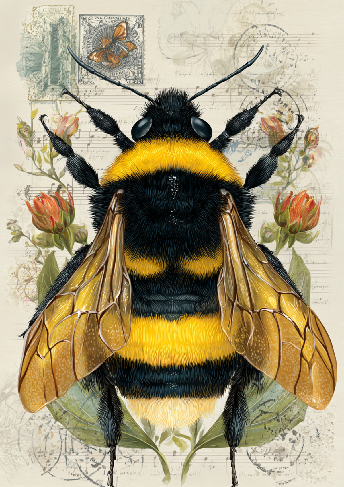 Sticker Sheet / Greeting Card – Bee on Vintage Background Full Cat. No. 9539