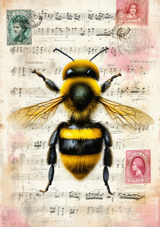 Sticker Sheet / Greeting Card – Bee on Vintage Background Full Cat. No. 9541