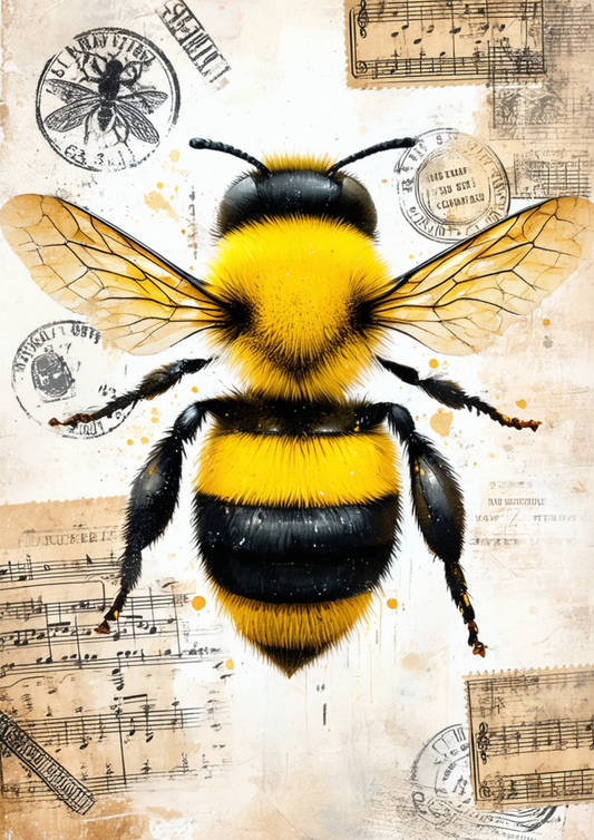 Sticker Sheet / Greeting Card – Bee on Vintage Background Full Cat. No. 9542