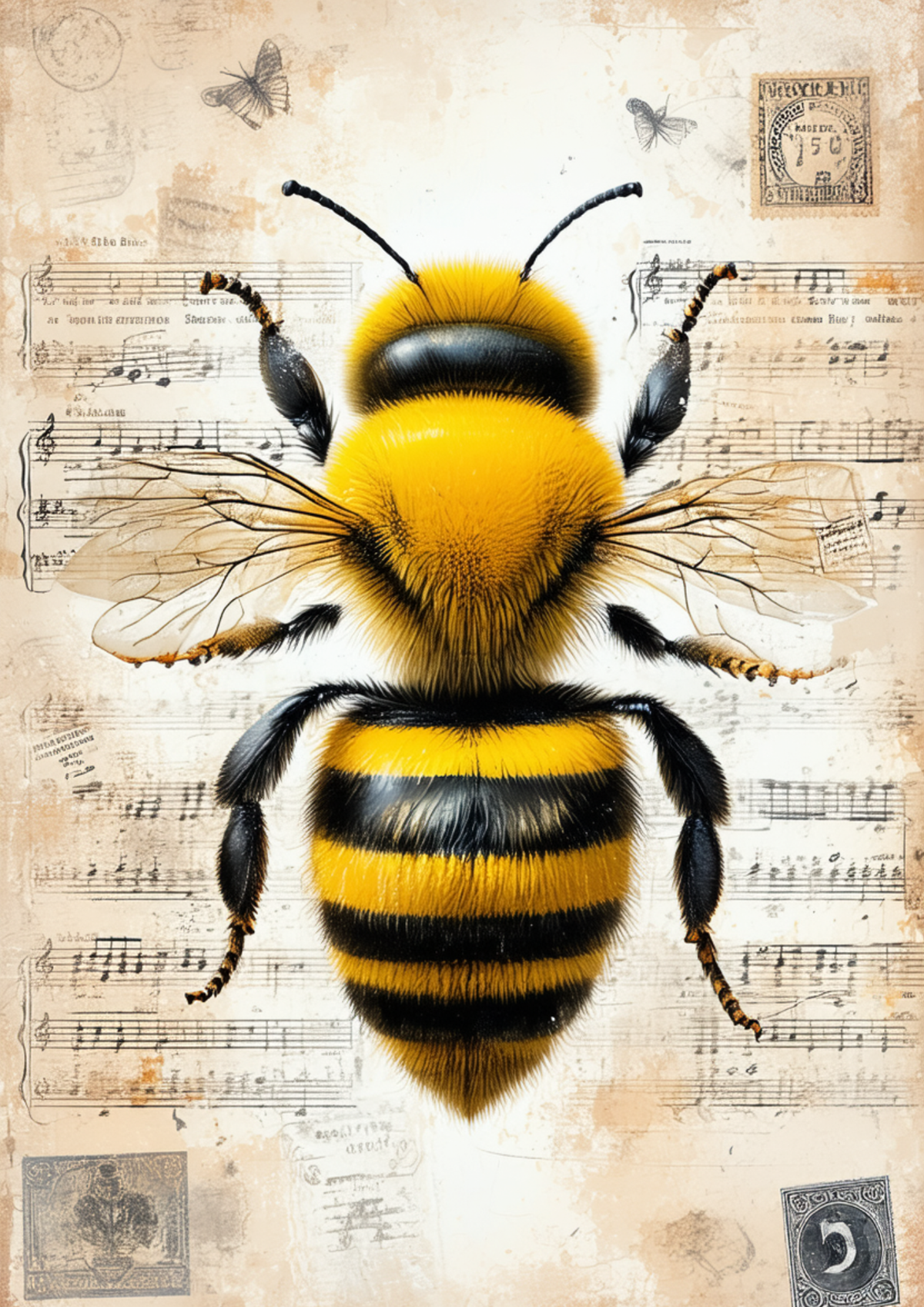 Sticker Sheet / Greeting Card – Bee on Vintage Background Full Cat. No. 9543