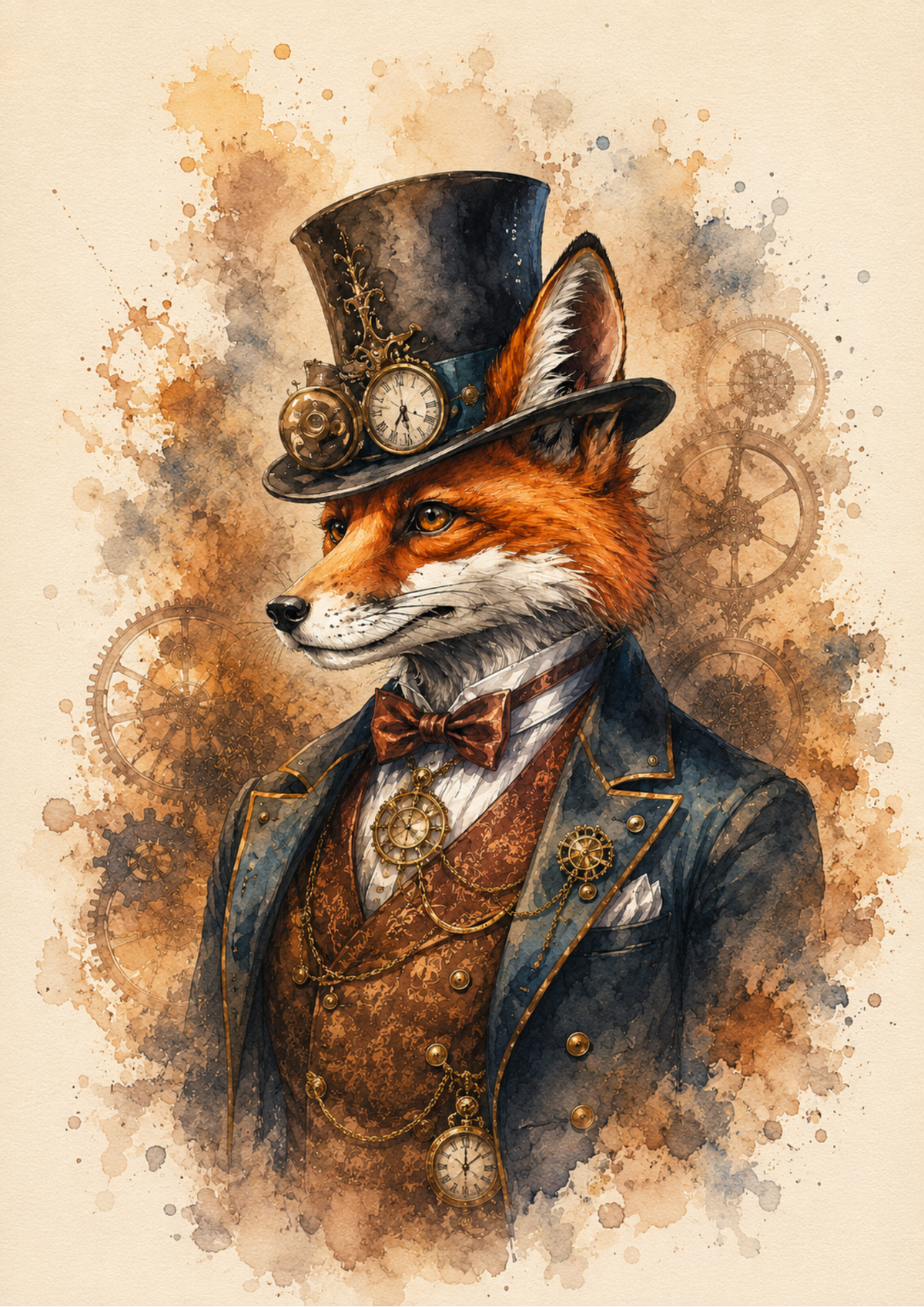 Sticker Sheet / Greeting Card – Steampunk Fox Portrait Full Cat. No. 9544