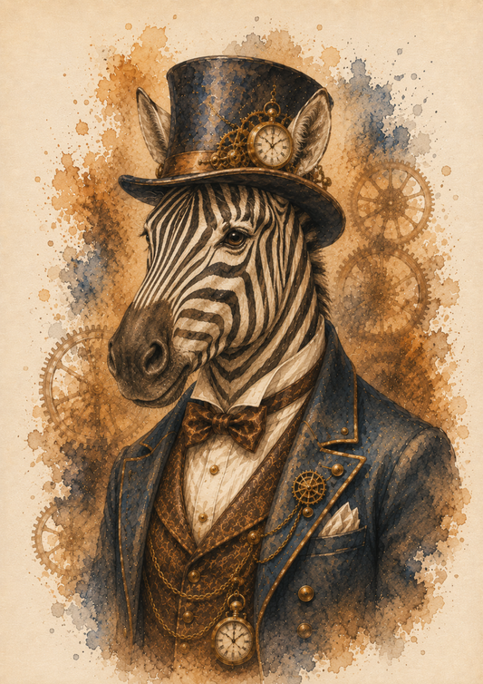 Sticker Sheet / Greeting Card – Steampunk Zebra Portrait Full Cat. No. 9546