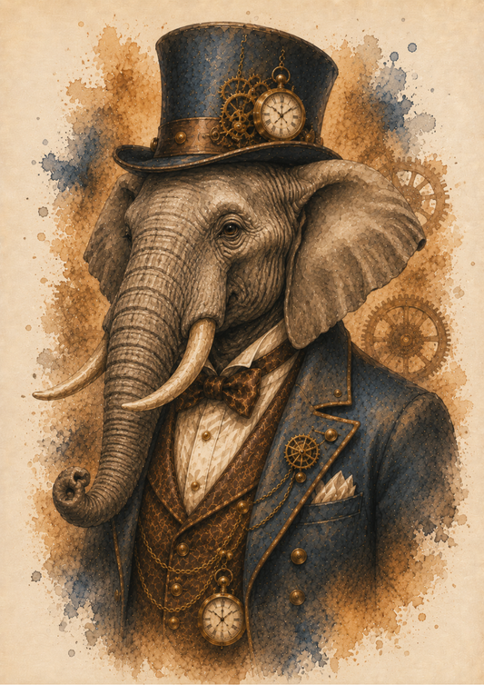 Sticker Sheet / Greeting Card – Steampunk Elephant Portrait Full Cat. No. 9547