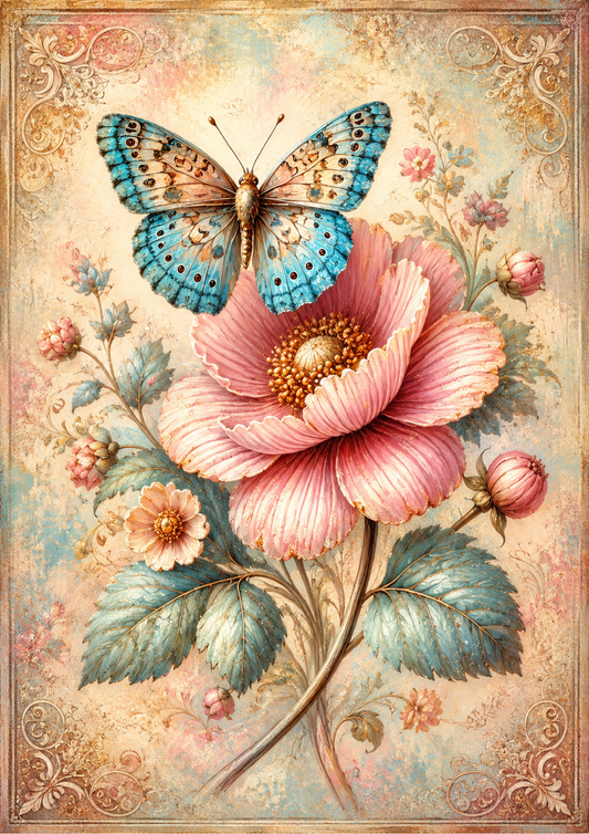Sticker Sheet / Greeting Card – Beautiful Flower & Butterfly Full Cat. No. 9553