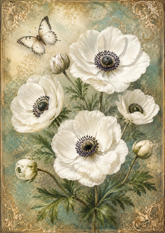 Sticker Sheet / Greeting Card – White Anemone & Butterfly Full Cat. No. 9557