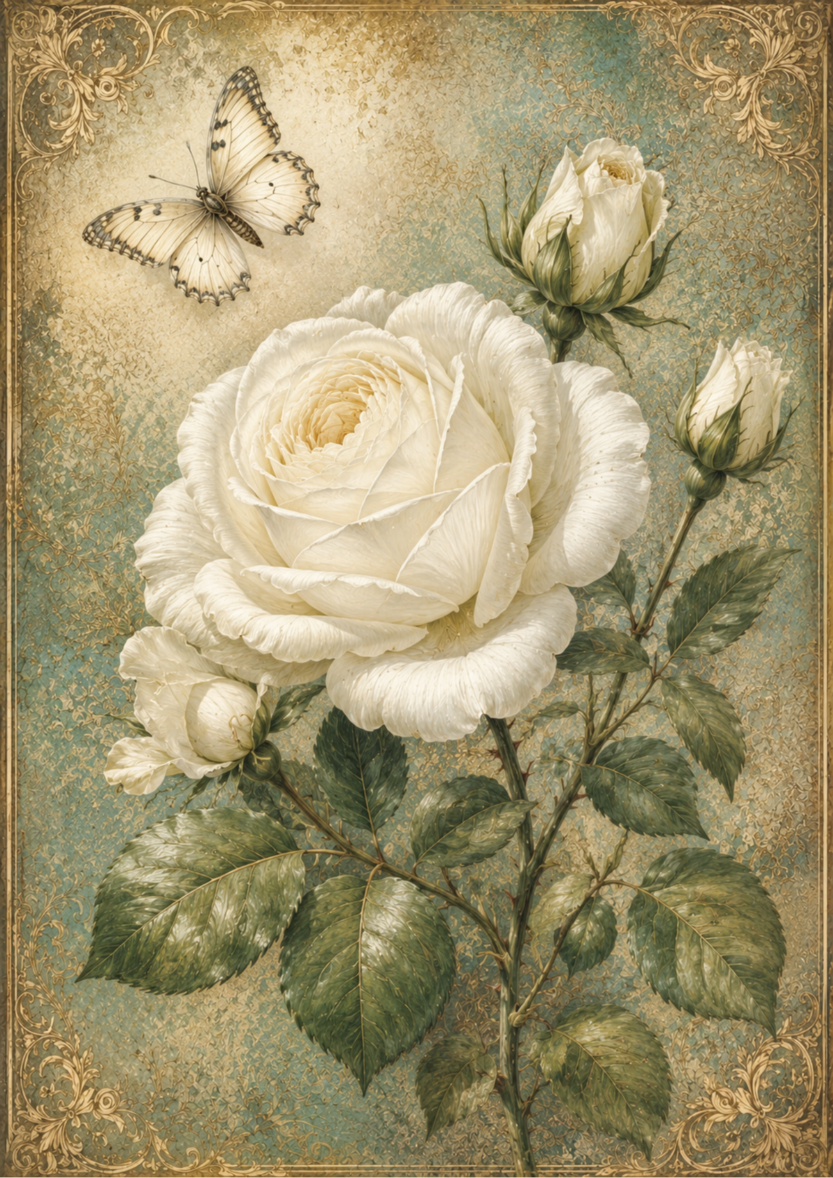 Sticker Sheet / Greeting Card – White Rose & Butterfly Full Cat. No. 9558