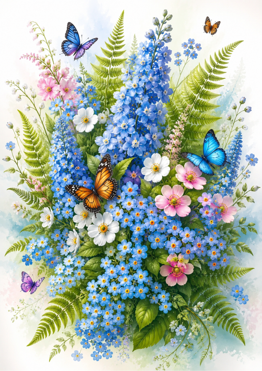 Sticker Sheet / Greeting Card – Do Not Forget Me Not Flowers & Butterflies Full Cat. No. 9560