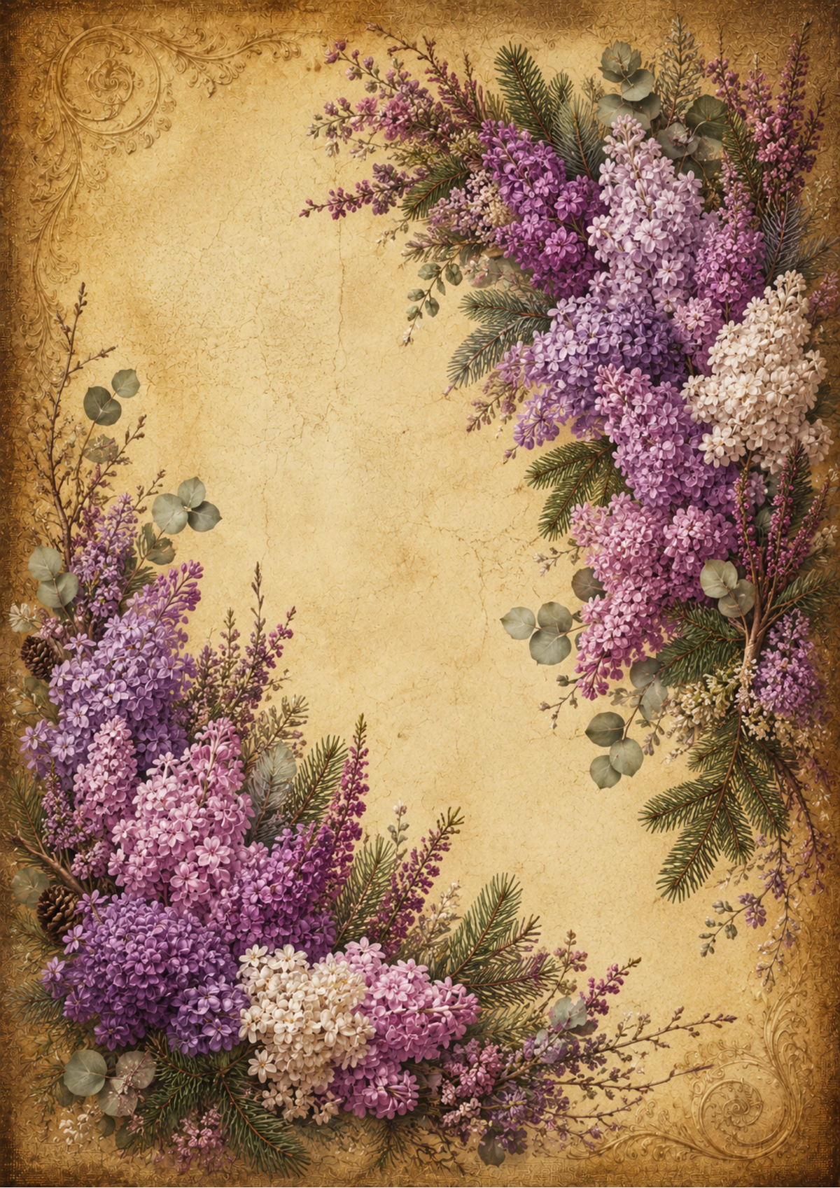 Sticker Sheet / Greeting Card – Vintage Purple Lilac Garland Full Cat. No. 9563