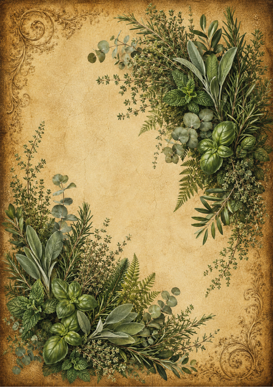 Sticker Sheet / Greeting Card – Vintage Green Herbs Garland Full Cat. No. 9564