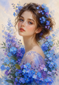 Sticker Sheet / Greeting Card – Blue Floral Girl Portrait Full Cat. No. 9566