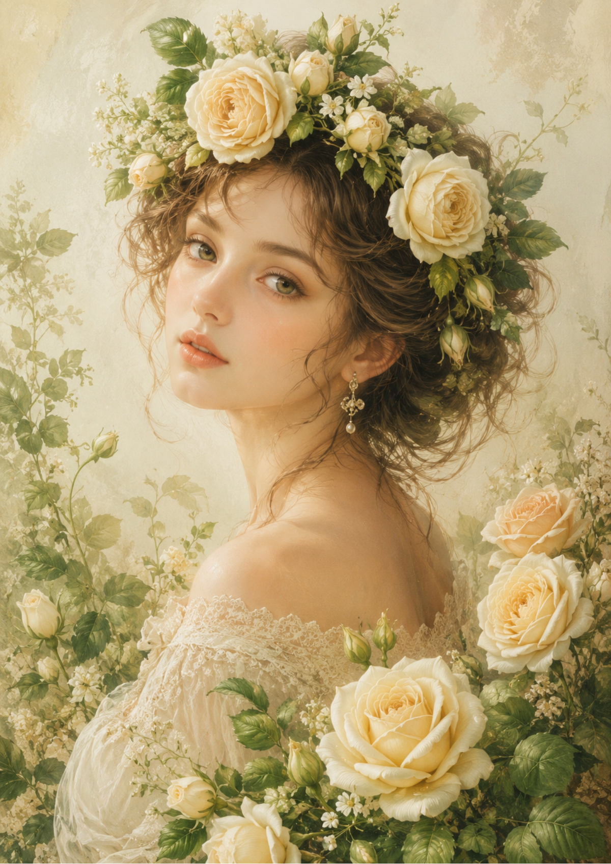 Sticker Sheet / Greeting Card – Woman in Roses Wreath Full Cat. No. 9577