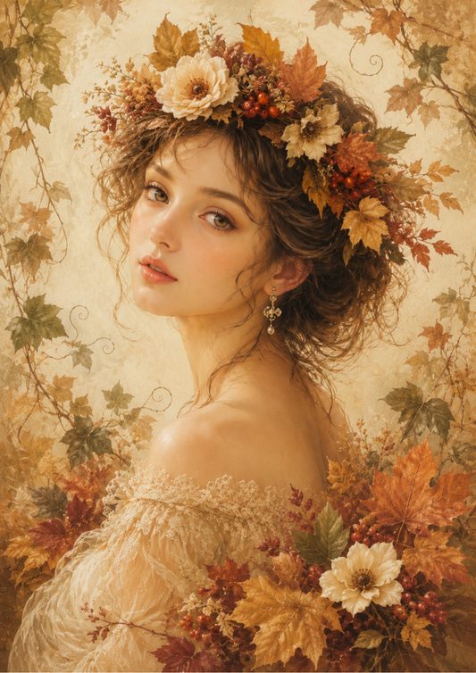 Sticker Sheet / Greeting Card – Woman in Autumn Wreath Full Cat. No. 9578