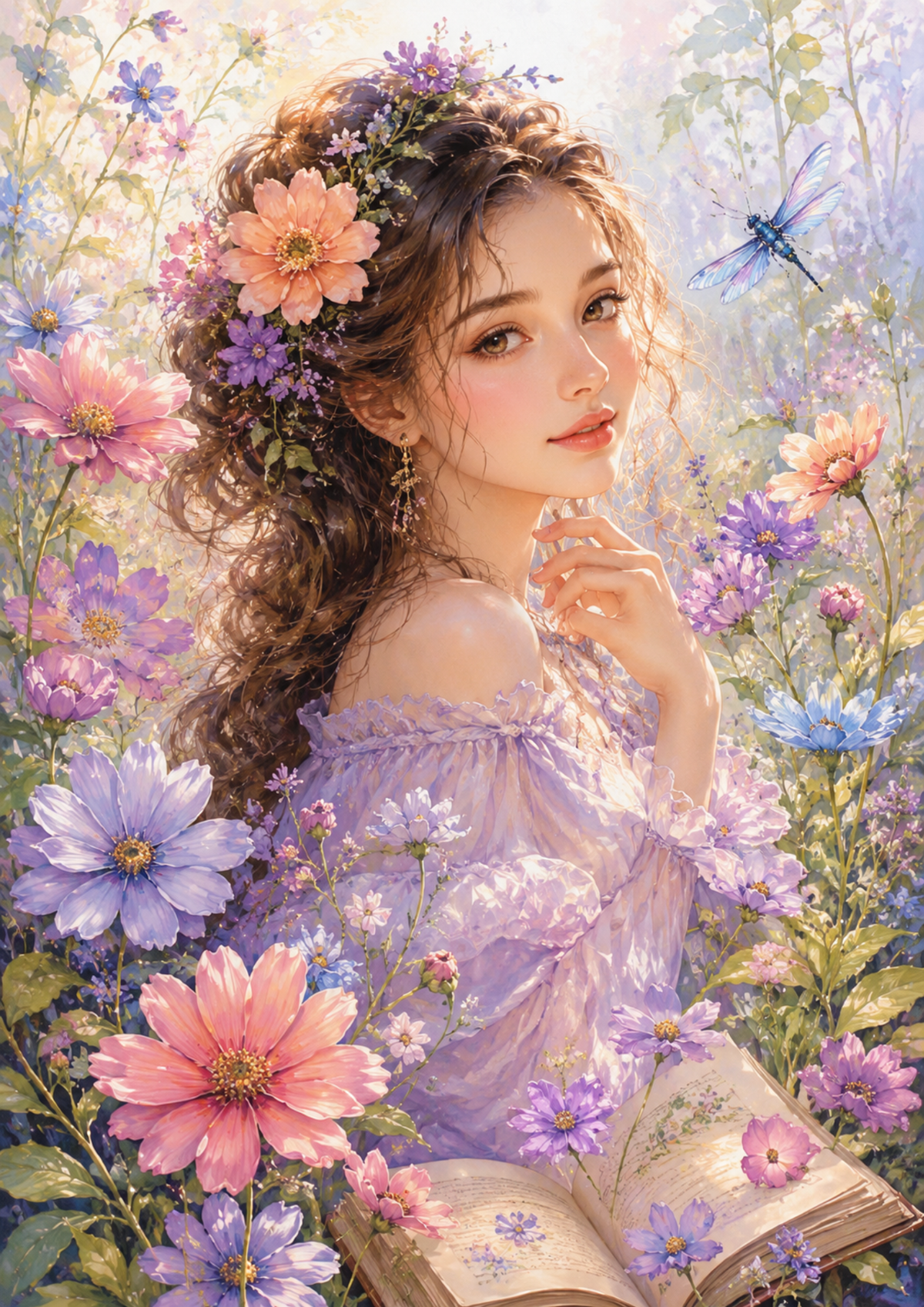 Sticker Sheet / Greeting Card – Woman in Flowers Portrait Full Cat. No. 9582