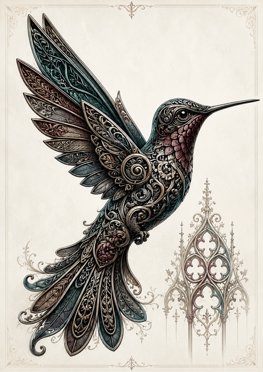 Sticker Sheet / Greeting Card – Monohrome Gothic Hummingbird Full Cat. No. 9583