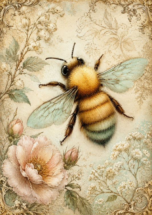 Sticker Sheet / Greeting Card – Cute Little Bee in Shabby Chic Style Full Cat. No. 9585