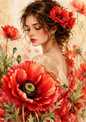 Sticker Sheet / Greeting Card – Red Poppies Woman Portrait Full Cat. No. 9589