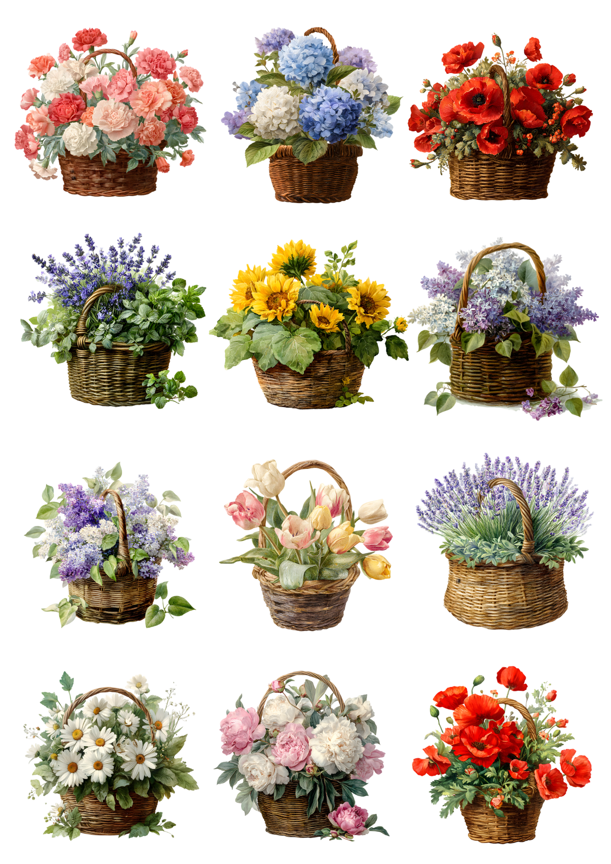 Sticker Sheet / Greeting Card – Floral Baskets Collage Cat. No. 9600