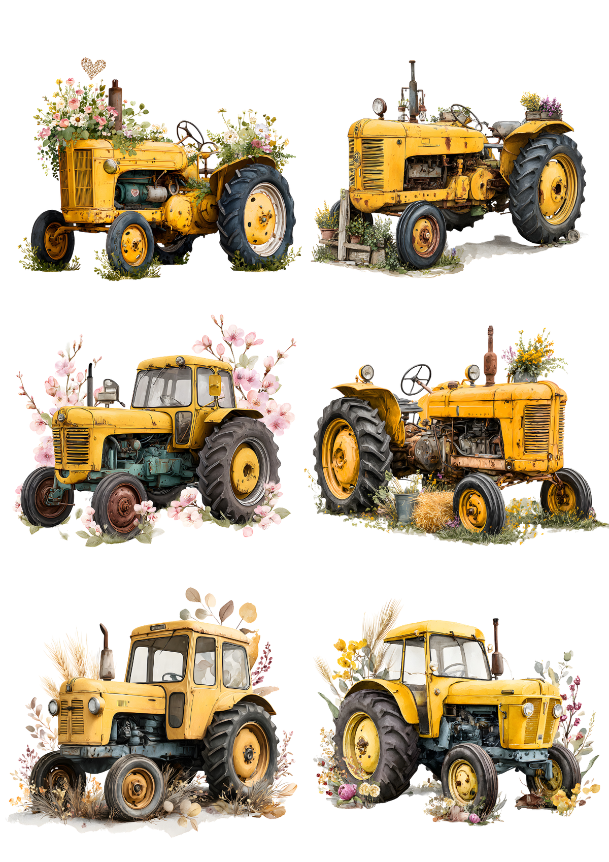 Sticker Sheet / Greeting Card – Yellow Tractor Collage Cat. No. 9601