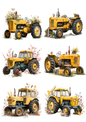 Sticker Sheet / Greeting Card – Yellow Tractor Collage Cat. No. 9601