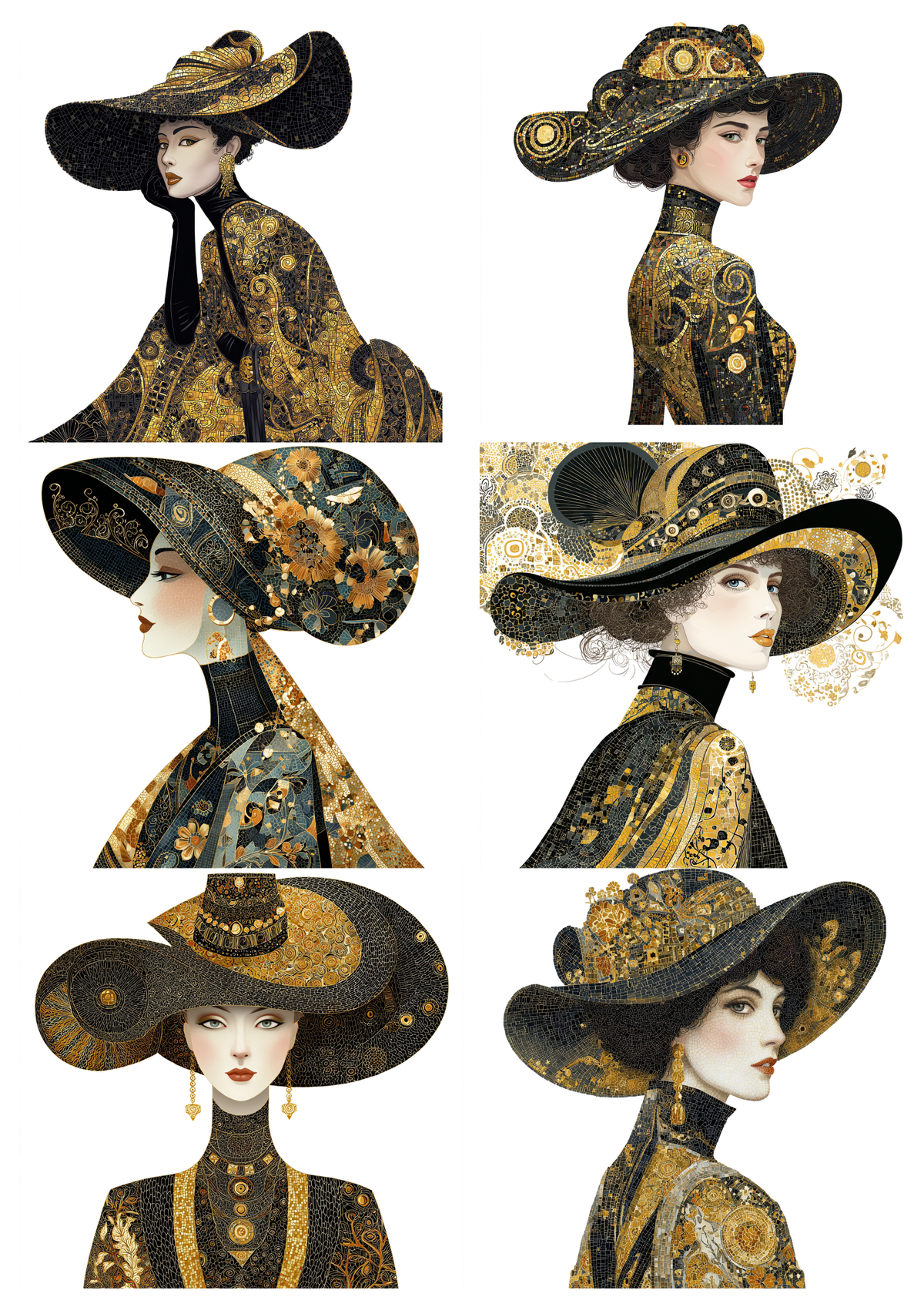 Sticker Sheet / Greeting Card – Woman in Klimt Style / Dark Edition / Collage Cat. No. 9608