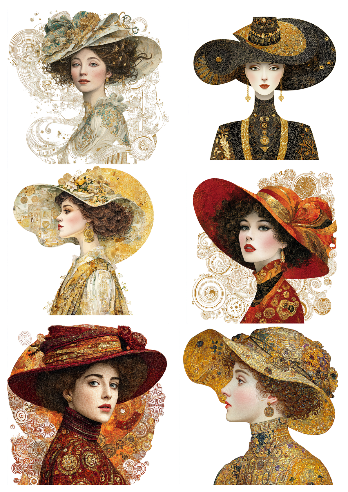 Sticker Sheet / Greeting Card – Woman in Klimt Style / Dark Edition / Collage Cat. No. 9609