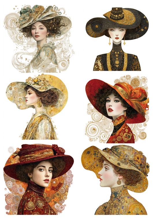 Sticker Sheet / Greeting Card – Woman in Klimt Style / Dark Edition / Collage Cat. No. 9609