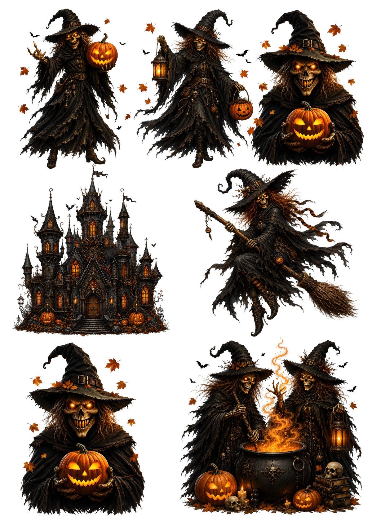 Sticker Sheet / Greeting Card – Halloween Scary Witch Collage Cat. No. 9612