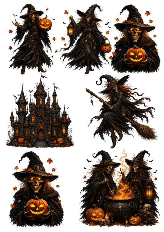 Sticker Sheet / Greeting Card – Halloween Scary Witch Collage Cat. No. 9612