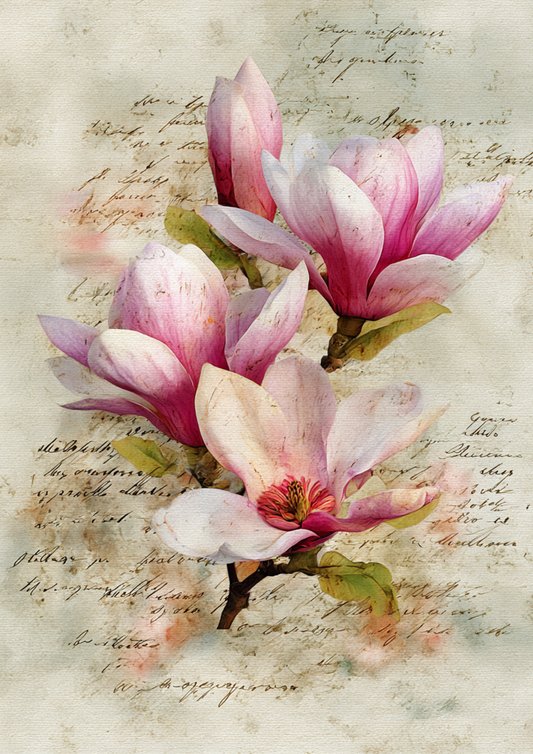Sticker Sheet / Greeting Card – Pink Magnolia Flowers Full Cat. No. 9628